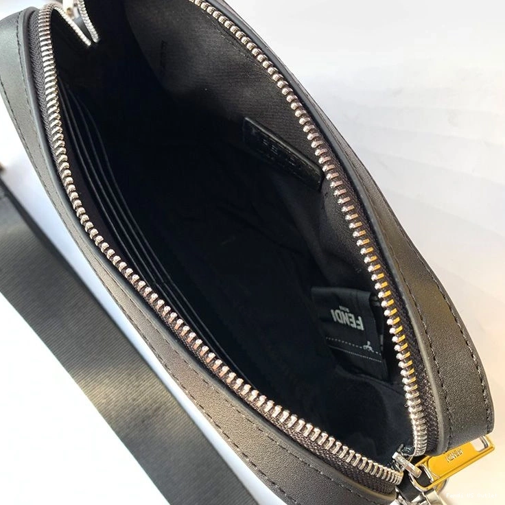 Vintage HOT Compact Logo Black In Camera Calf Fendi Leather ROMA Case 0818